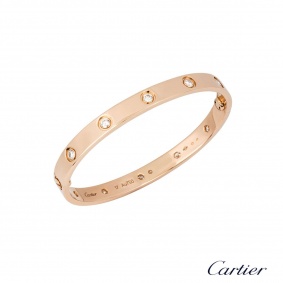 Cartier Rose Gold Full Diamond Love Bracelet Size 19 B6040619